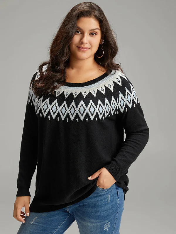 Supersoft Essentials Geo Contrast Raglan Sleeve Pullover