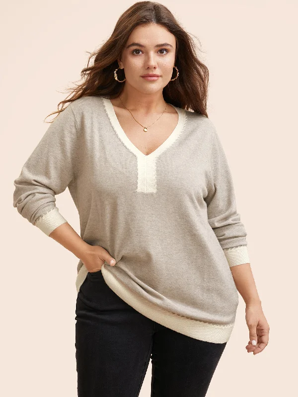 Supersoft Essentials V Neck Contrast Crochet Pullover