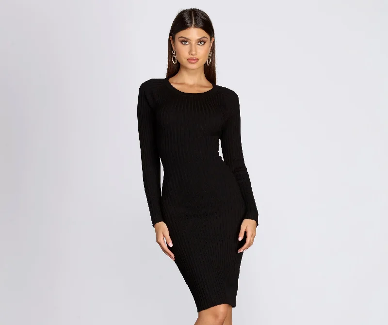 Twist Of Glam Ribbed Midi Dress