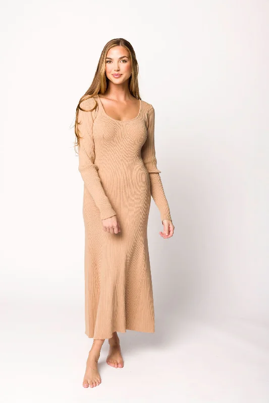 Alison Knit Sweater Maxi Dress in Almond