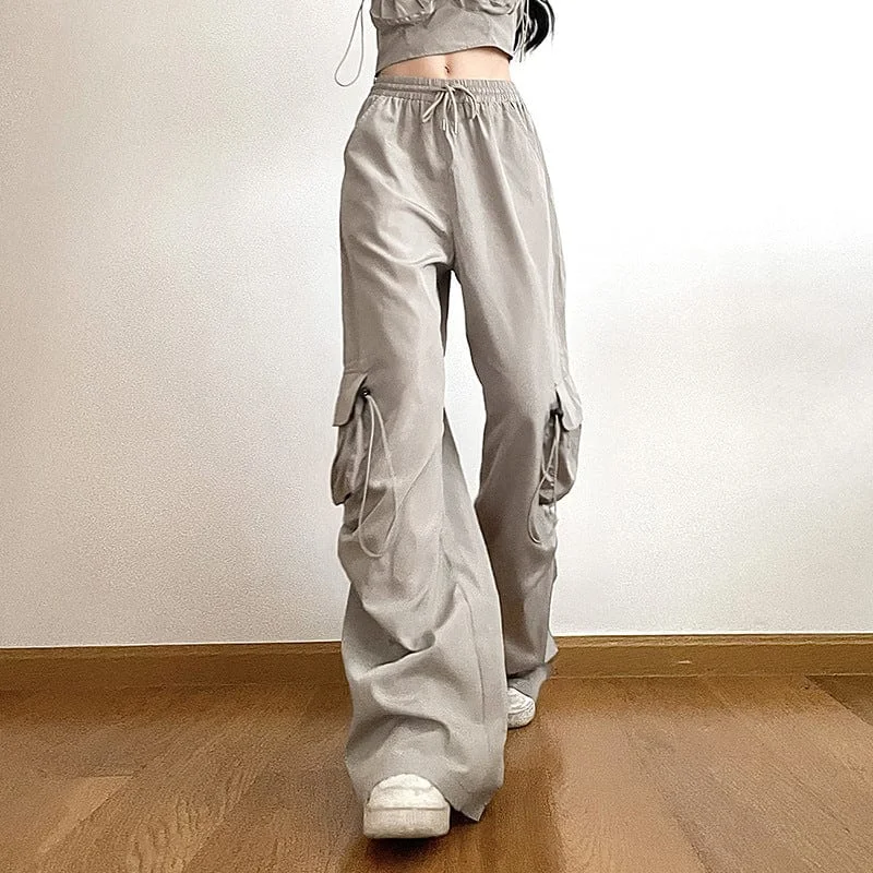 Women's Grunge Big-pocket Drawstring Casual Pants