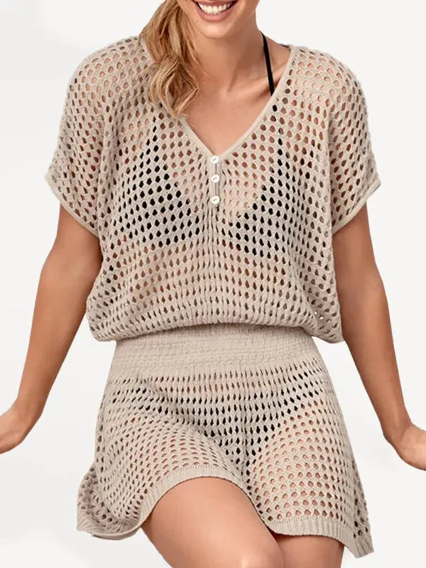 Knitted See-Through Low Waist Twisted Sling Mini Dress