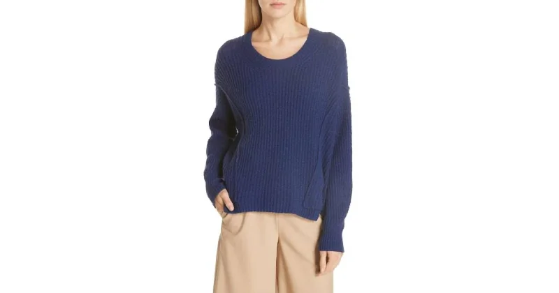 Women's Overlap Panel Bouclé Knit Pullover Sweater In Blue