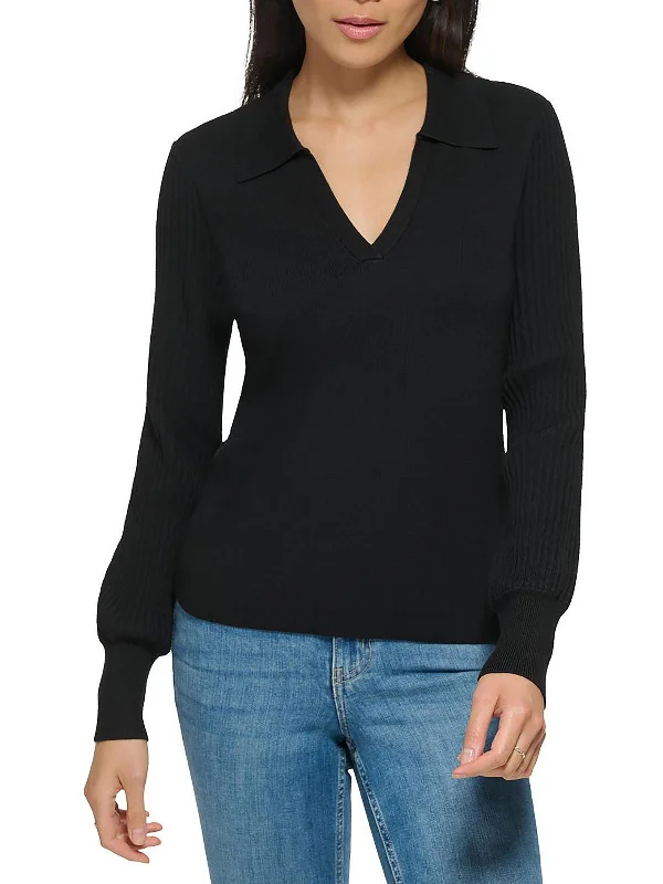 Womens Split Neck Henley Pullover Sweater