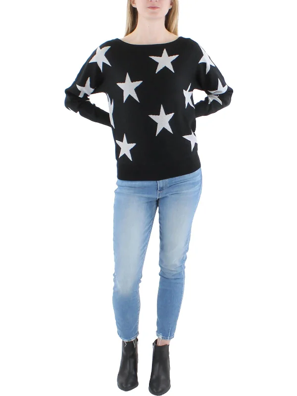 Womens Star Jewel Neck Pullover Sweater