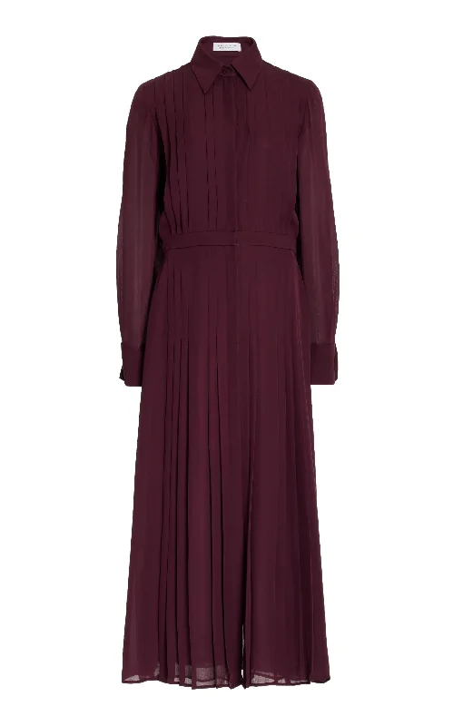 Delphine Shirtdress in Deep Bordeaux Silk Georgette Twill