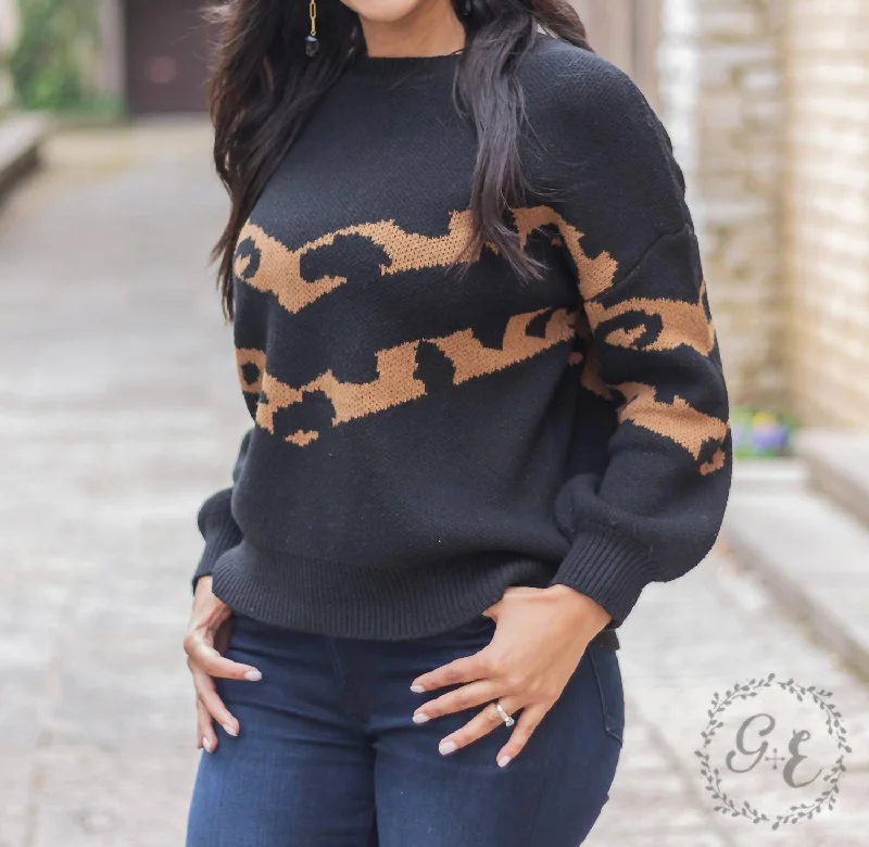 Fall-Ing In Warmth Long Sleeve Pullover Sweater With Balloon Long Sleeve In Black