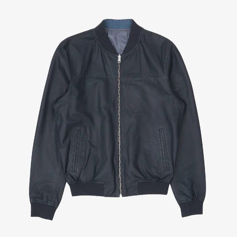 Reversible Leather Nylon Bomber Jacket