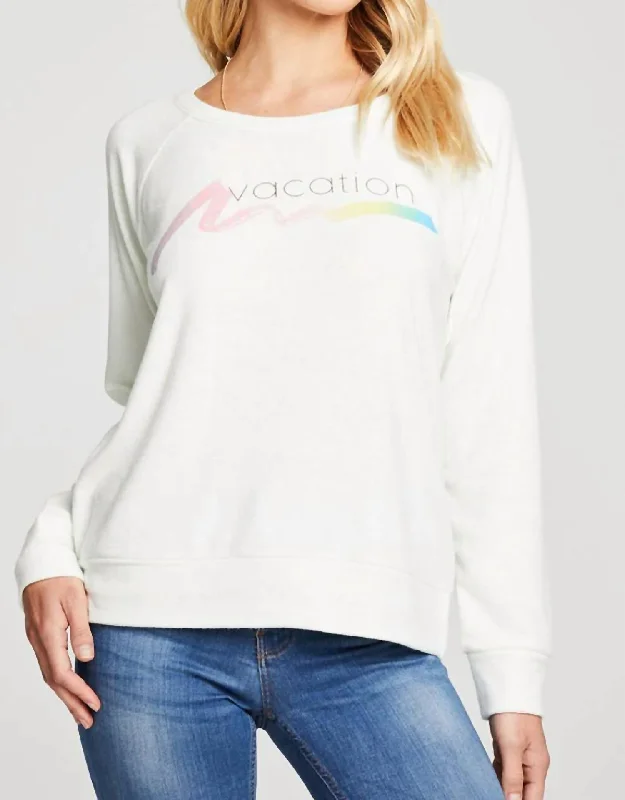 Vacation Recycled Love Knit Raglan Pullover In Off White