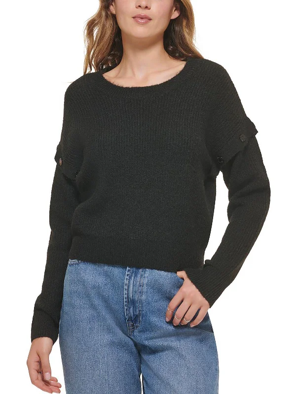 Womens Drop Shoulder Crewneck Pullover Sweater