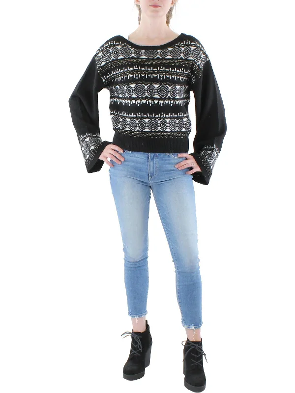 Womens Fair Isle Metallic Pullover Sweater