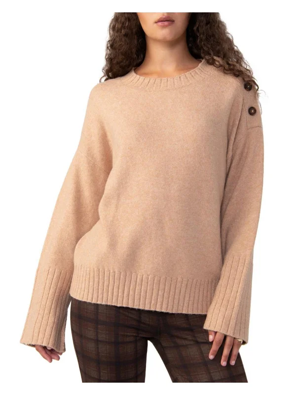 Womens Ribbed Trim Buttons Pullover Sweater