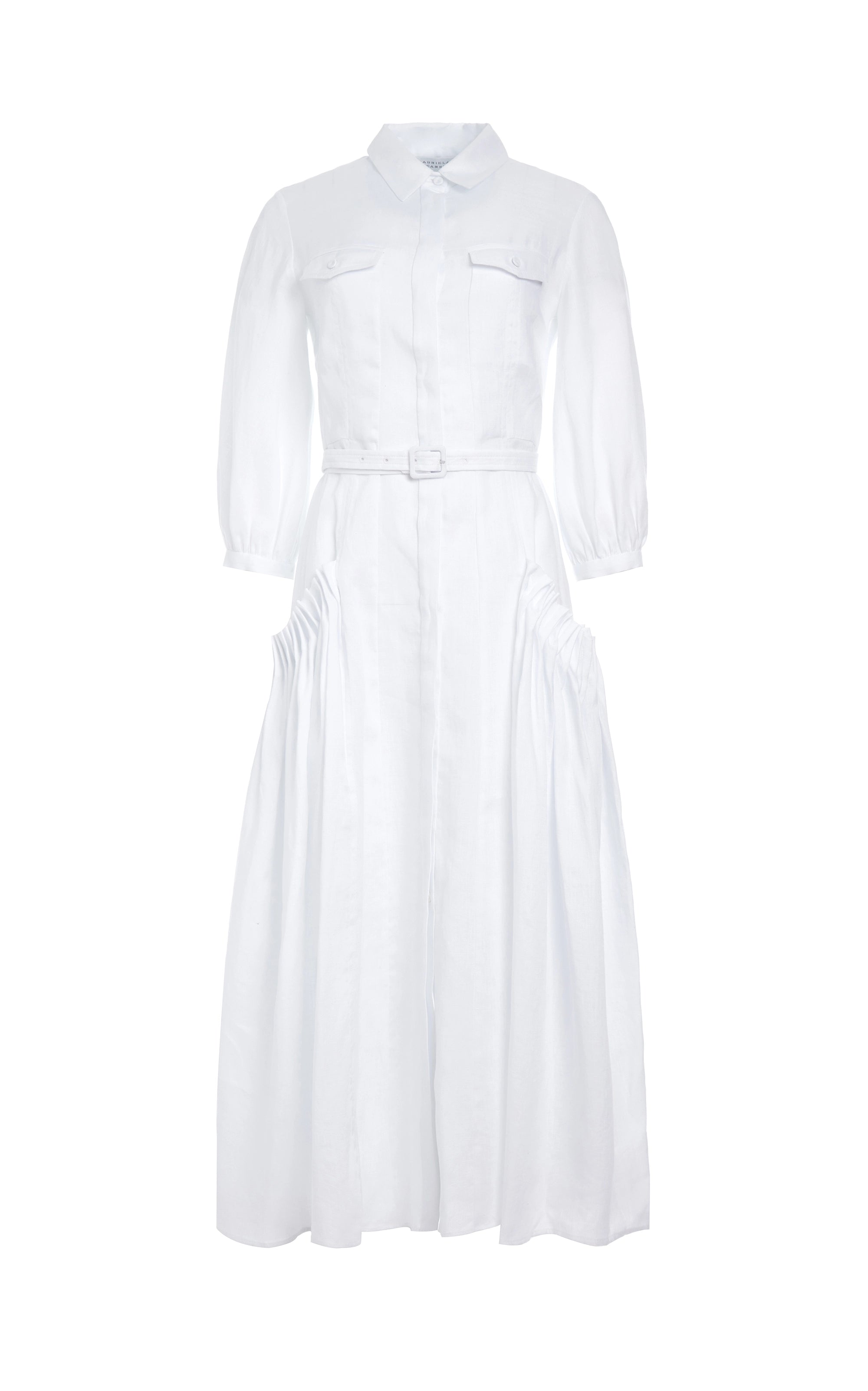 Woodward Pleated Shirtdress in White Aloe Linen