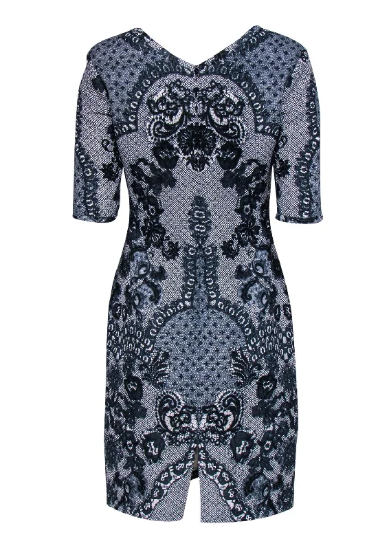 Lace - Embellished Women Dress for an Elegant and Sophisticated Appearance Lace - Embellished Women Dress for an Elegant and Sophisticated Appearance Baraschi - Navy & White Scrolled Patterned Sheath Dress Sz 4 Lace - Embellished Women Dress for an Elegant and Sophisticated Appearance Lace - Embellished Women Dress for an Elegant and Sophisticated Appearance Baraschi - Navy & White Scrolled Patterned Sheath Dress Sz 4