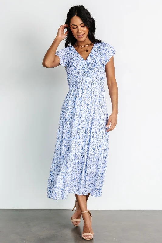 Crete Midi Dress | Blue + White