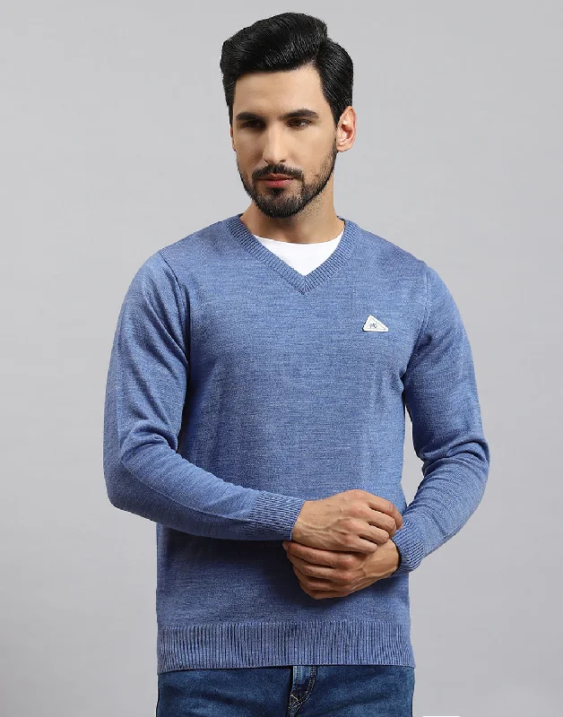 Men's Sweaters with Hood for Added Warmth Men Blue Solid V Neck Full Sleeve Pullover Men's Sweaters with Hood for Added Warmth Men Blue Solid V Neck Full Sleeve Pullover