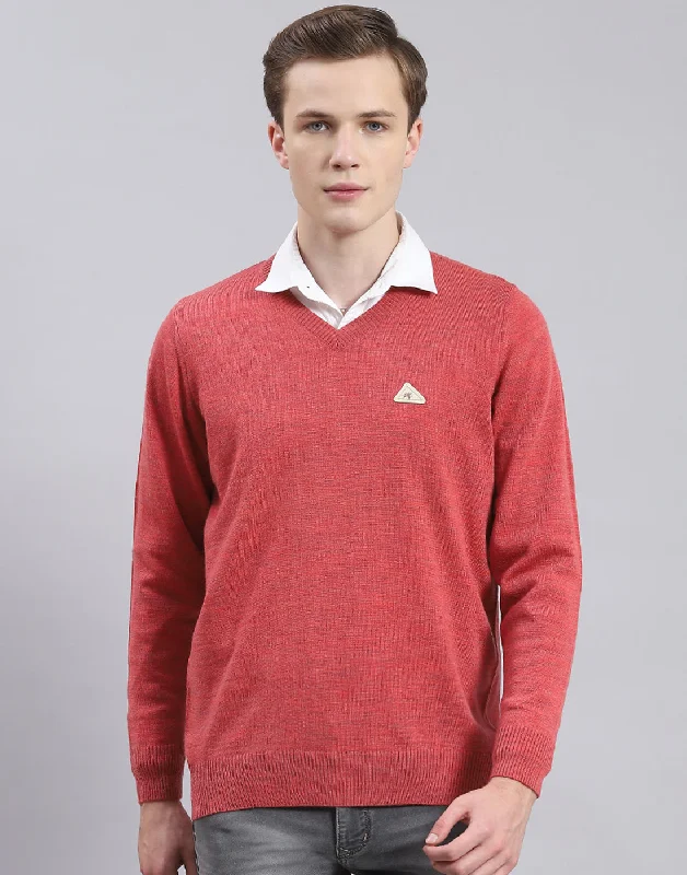 Men's Sweaters with Mock Neck for a Stylish Touch Men Red Solid V Neck Full Sleeve Pullover Men's Sweaters with Mock Neck for a Stylish Touch Men Red Solid V Neck Full Sleeve Pullover