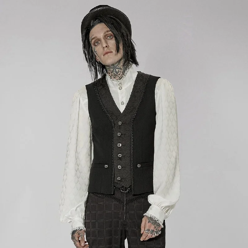 Tall Men's Zip - Up Fleece Vest in Gray for Outdoor Activities Men's Gothic Floral Printed Splice Vest Tall Men's Zip - Up Fleece Vest in Gray for Outdoor Activities Men's Gothic Floral Printed Splice Vest