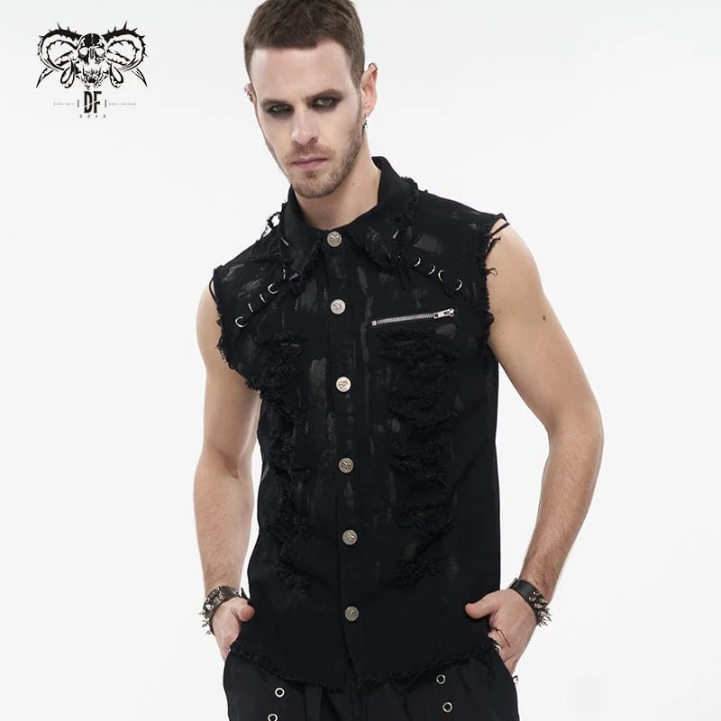 Men's Twill Vest in Burgundy with a Stand - Up Collar for a Sophisticated Look Men's Punk Distressed Ripped Unedged Vest Men's Twill Vest in Burgundy with a Stand - Up Collar for a Sophisticated Look Men's Punk Distressed Ripped Unedged Vest